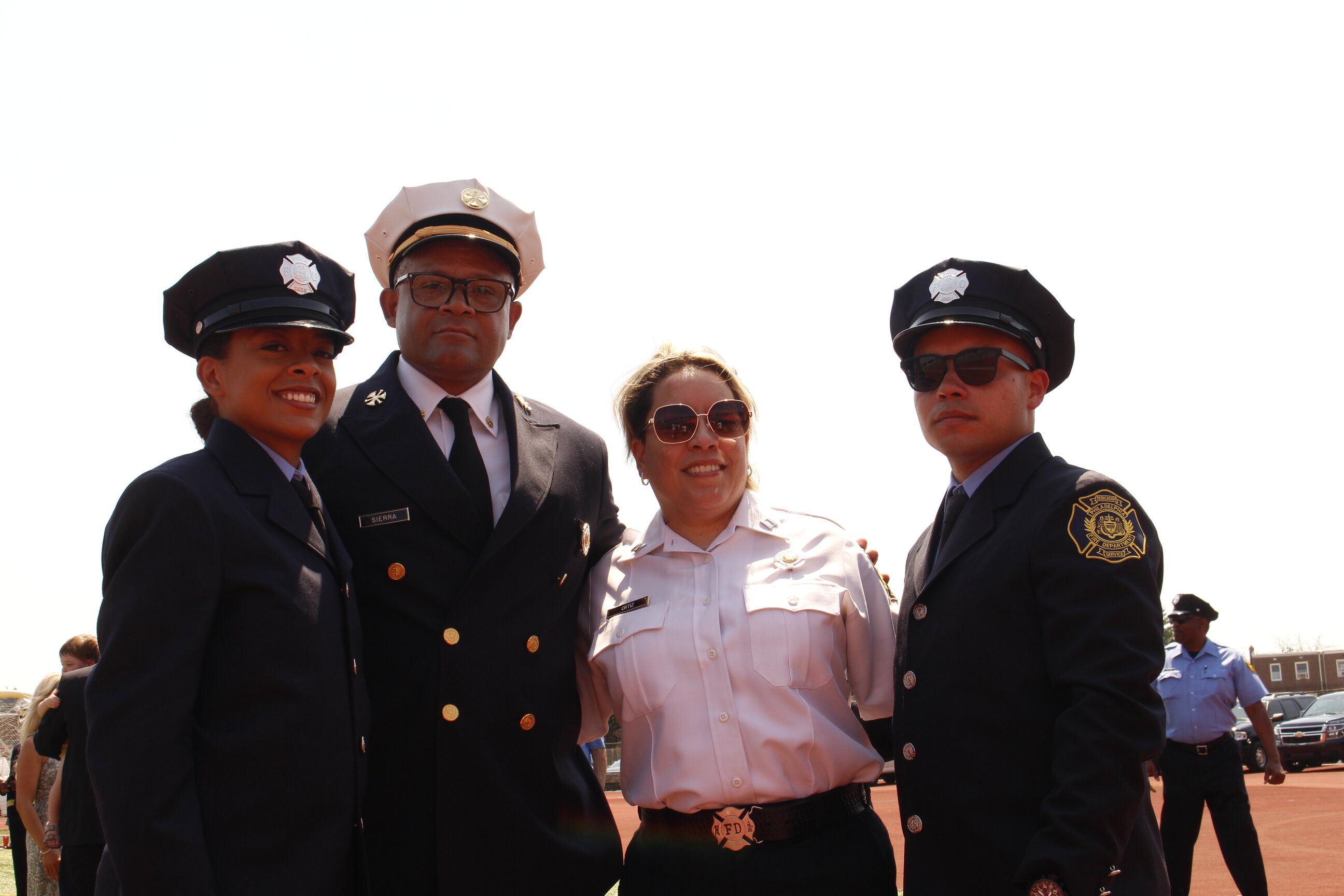 Firefighter Maya Sierra, Fire Battalion Chief Hector Sierra, Captain Celicia Ortiz and Firefighter Kennieth Berrios Photo: Rodrigo Campos-Sánchez/AL DÍA News