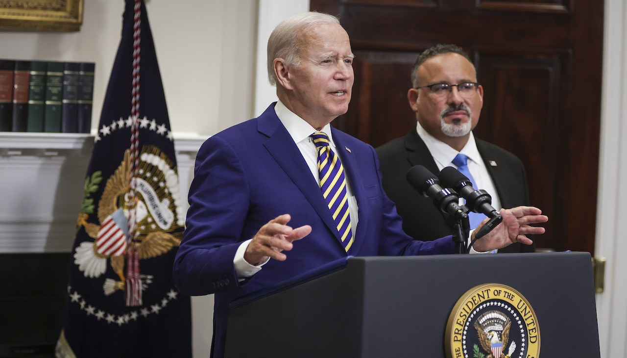 President Joe Biden and Education Secretary Miguel Cardona