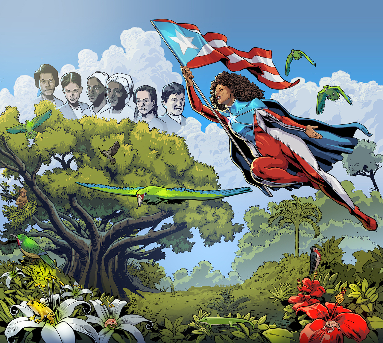 Conmemorando a las ancestras boricuas y haciendo alusión a la flora y fauna de Puerto Rico, el mural tiene el propósito de transportar a las personas a la isla caribeña. 
