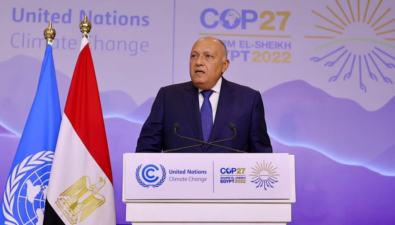 COP27 President Sameh Shoukry giving closing speech.