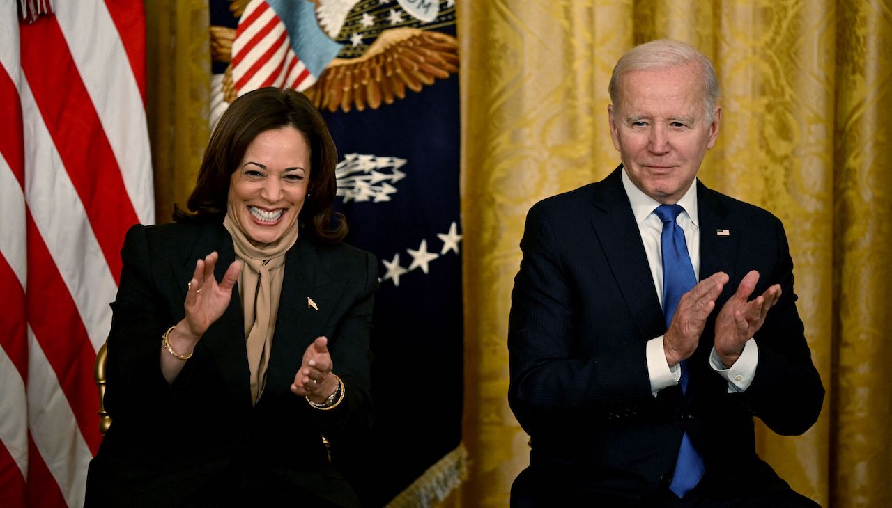 Left: Vice President Kamala Harris. Right: President Joe Biden. Photos: Photo: Andrew Caballero-Reynolds/AFP via Getty Images.