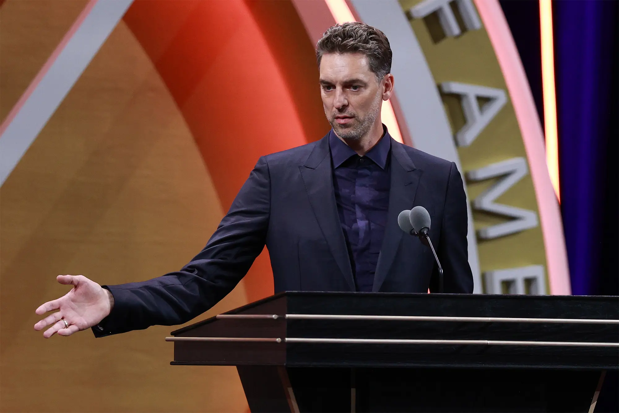 Pau Gasol was inducted into the Naismith Memorial Basketball Hall of Fame alongside the 2023 class on Saturday, August 12. Photo Credit: Mike Lawrie/Getty Images.