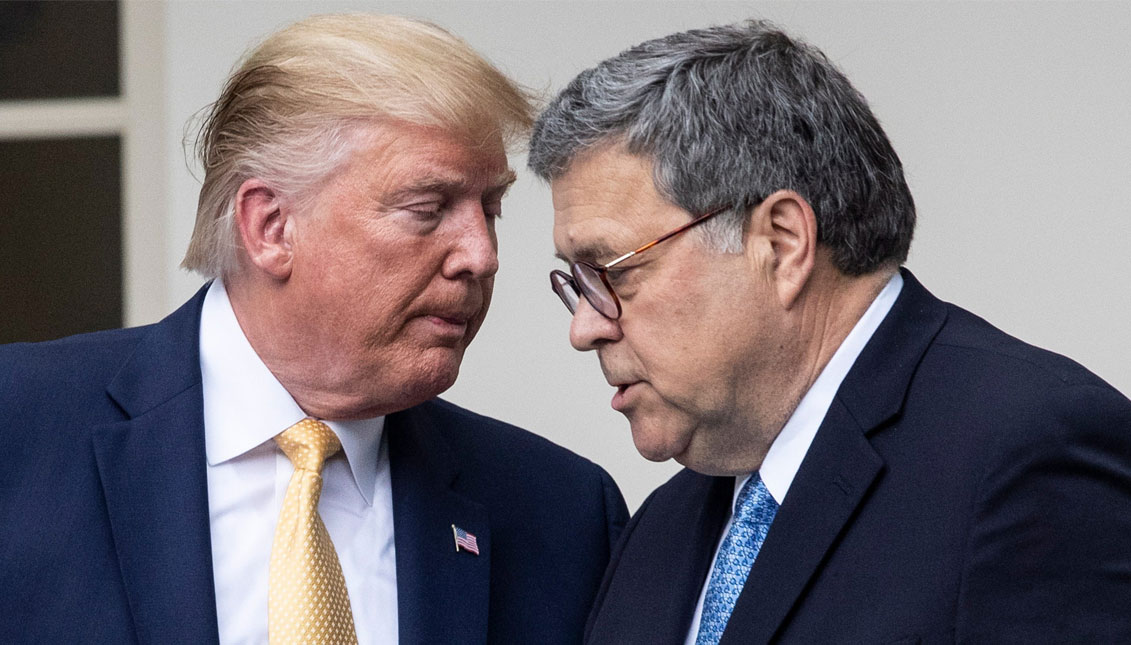 Donald Trump and William Barr last year. Barr admitted the president’s comments undercut his authority. Photograph: Michael Reynolds/EPA