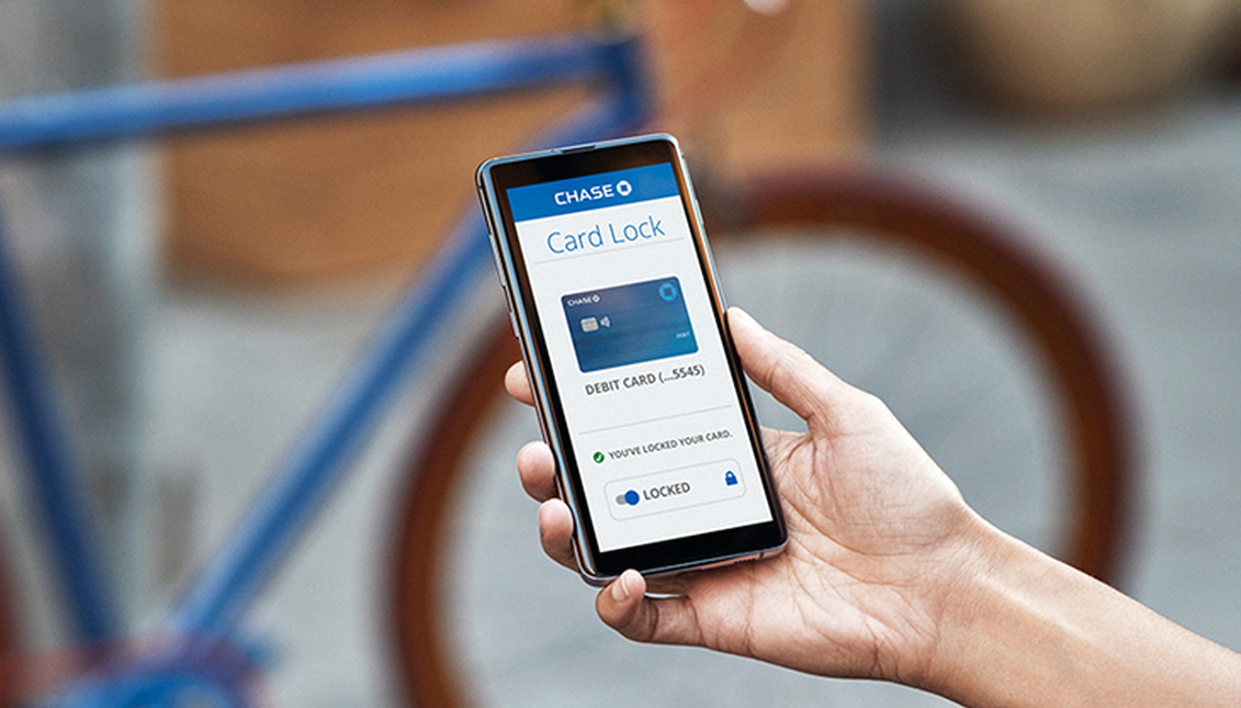 Chase mobile user utilizes fraud protection feature on Chase mobile app.  Courtesy Chase