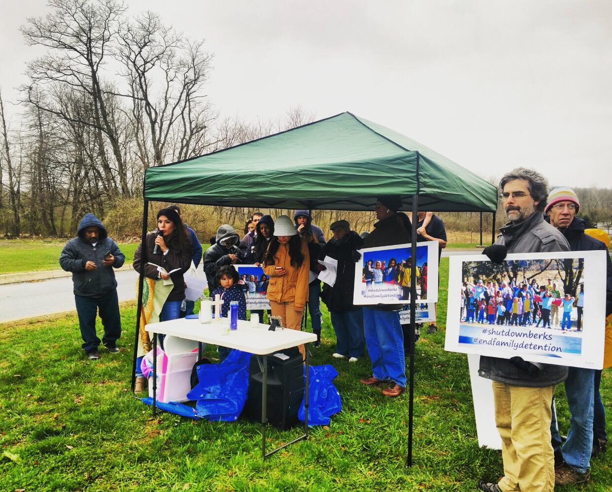 On April 15, a group of protesters held a vigil outside of the Berks County Residential Center calling for the release of families being held there. (Provided by supporters of the Shut Down Berks Coalition)