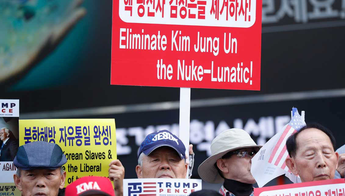 North Korean deserters and activists shout slogans during a demonstration against North Korea's sixth nuclear test in central Seoul, South Korea. EFE
