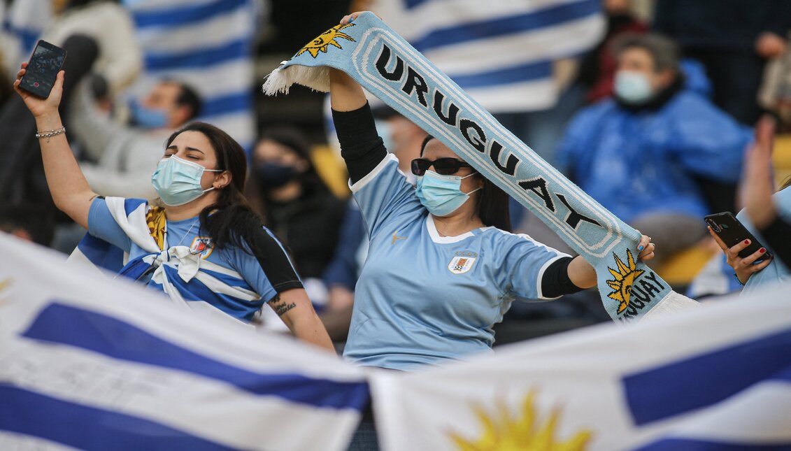 Uruguay fans cheer on their team in play for the South American qualifiers to Qatar 2022