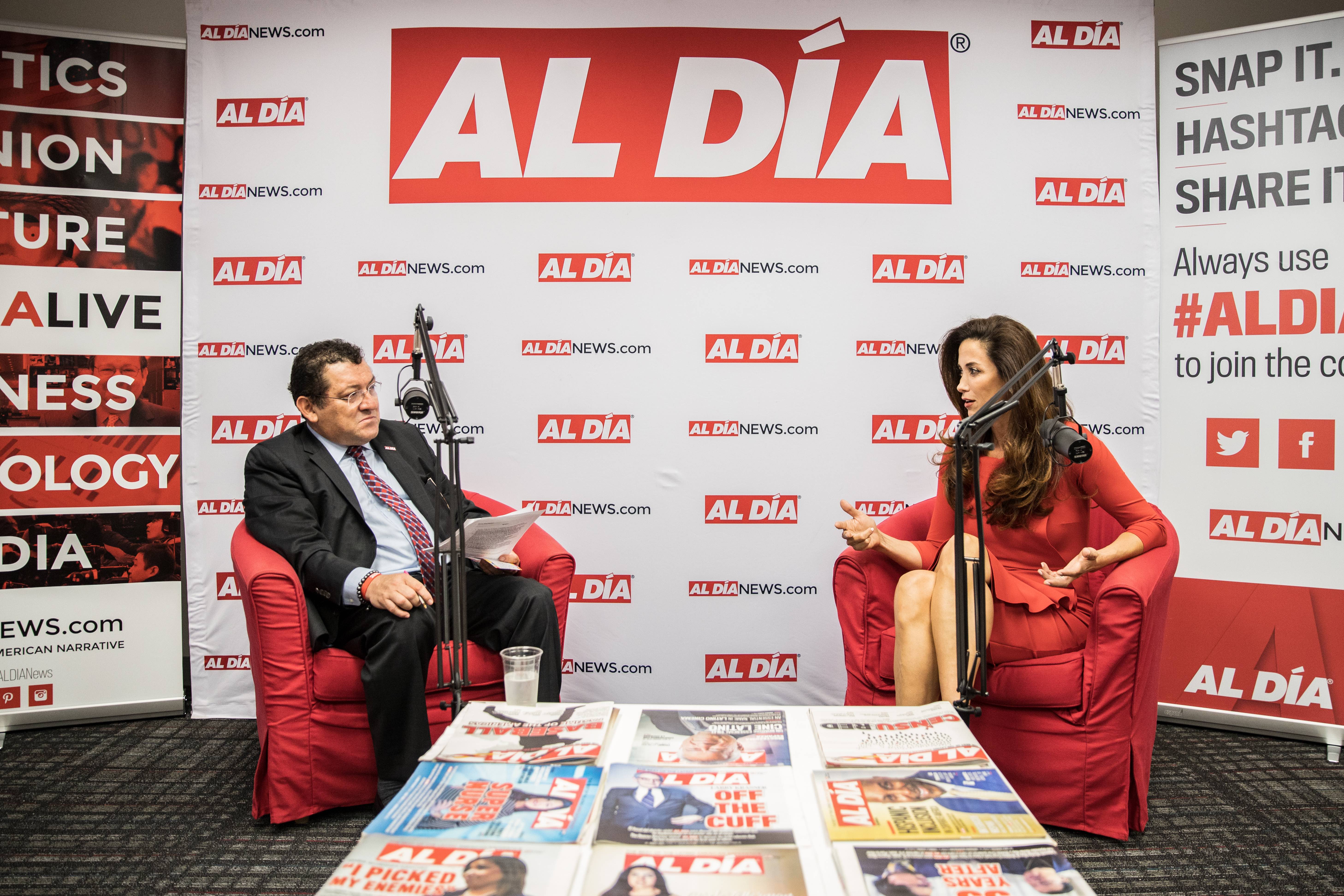Claudia Romo Edelman of the We Are All Human Foudnation visited AL DÍA on July 31 and spoke with AL DÍA CEO Hernán Guaracao. Photo: Harrison Brink / AL DÍA News