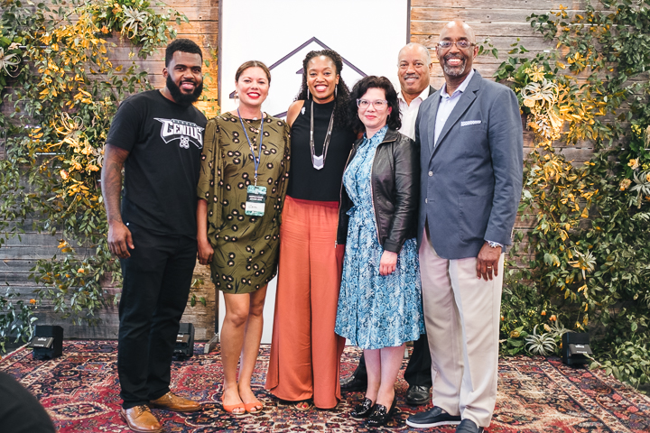 Black & Brown Founders is a nonprofit organization that focuses on building community and providing resources to Black and Latinx entrepreneurs. Shown here are the Black & Brown Founders staff (from left):  Andre Davis, Liane Dutton, Aniyia Williams, Deldelp Medina, Kevin Williams, and Thom Webster. Photo courtesy of Black & Brown Founders
