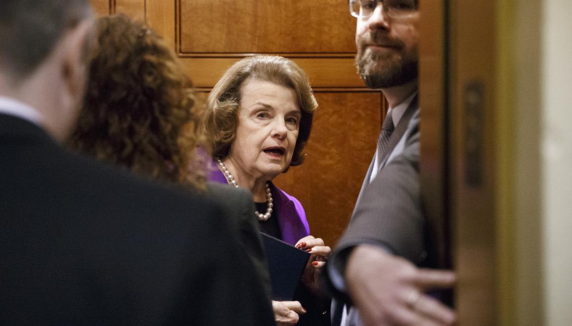 Sen. Dianne Feinstein, D-Calif. gets in an elevator to the Senate, on Capitol Hill in Washington, Tuesday, Dec. 9, 2014. (AP Photo/J. Scott Applewhite)
