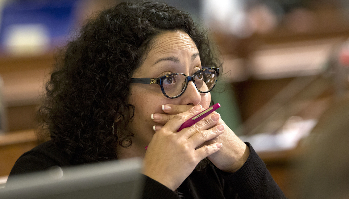An Aug. 18, 2016, file photo, Assemblywoman Cristina Garcia, D-Bell Gardens, watches as the votes are posted for a measure before the Assembly. (AP Photo/Rich Pedroncelli)