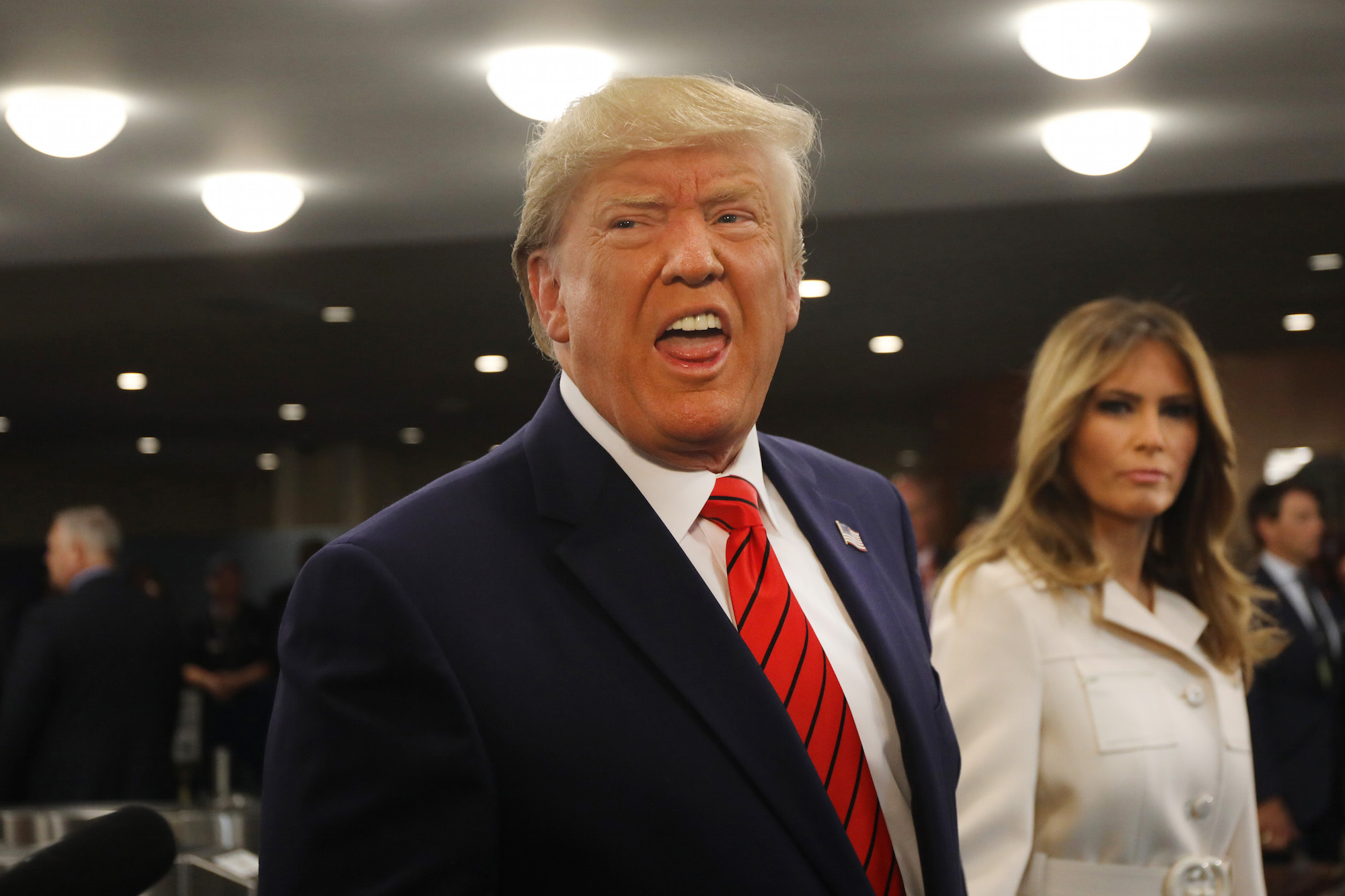 U.S. President Donald Trump, accompanied by first lady Melania Trump, speaks to the media at the United Nations (U.N.) General Assembly on September 24, 2019 in New York City. Photo: Spencer Platt/Getty Images.