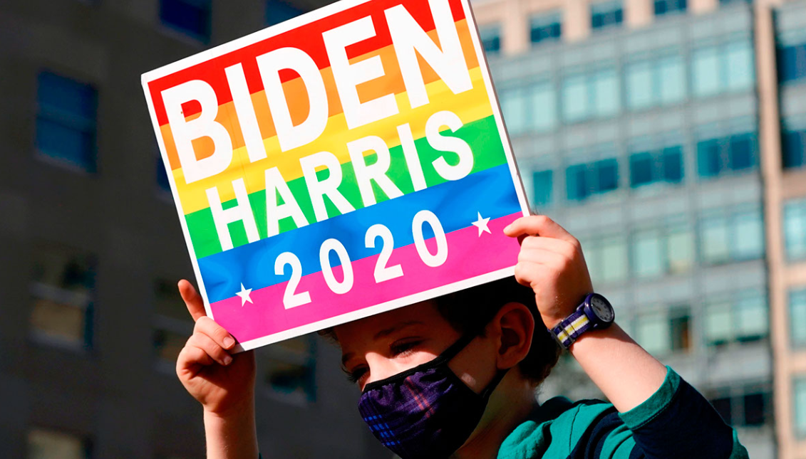Biden-Harris 2020 sign. Photo: Alex Edelman/AFP