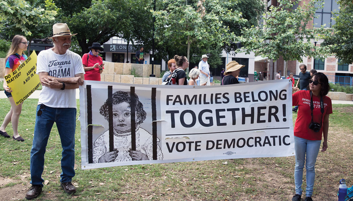 Protesters rally during #CloseTheCamps: MoveOn, United We Dream, American Friends Service Committee, and Families Belong Together led protests across the country at members of Congress's offices to demand the closure of inhumane immigrant detention centers that subject children and families to horrific conditions. (Photo by Rick Kern/Getty Images for MoveOn.org Civic Action). 
