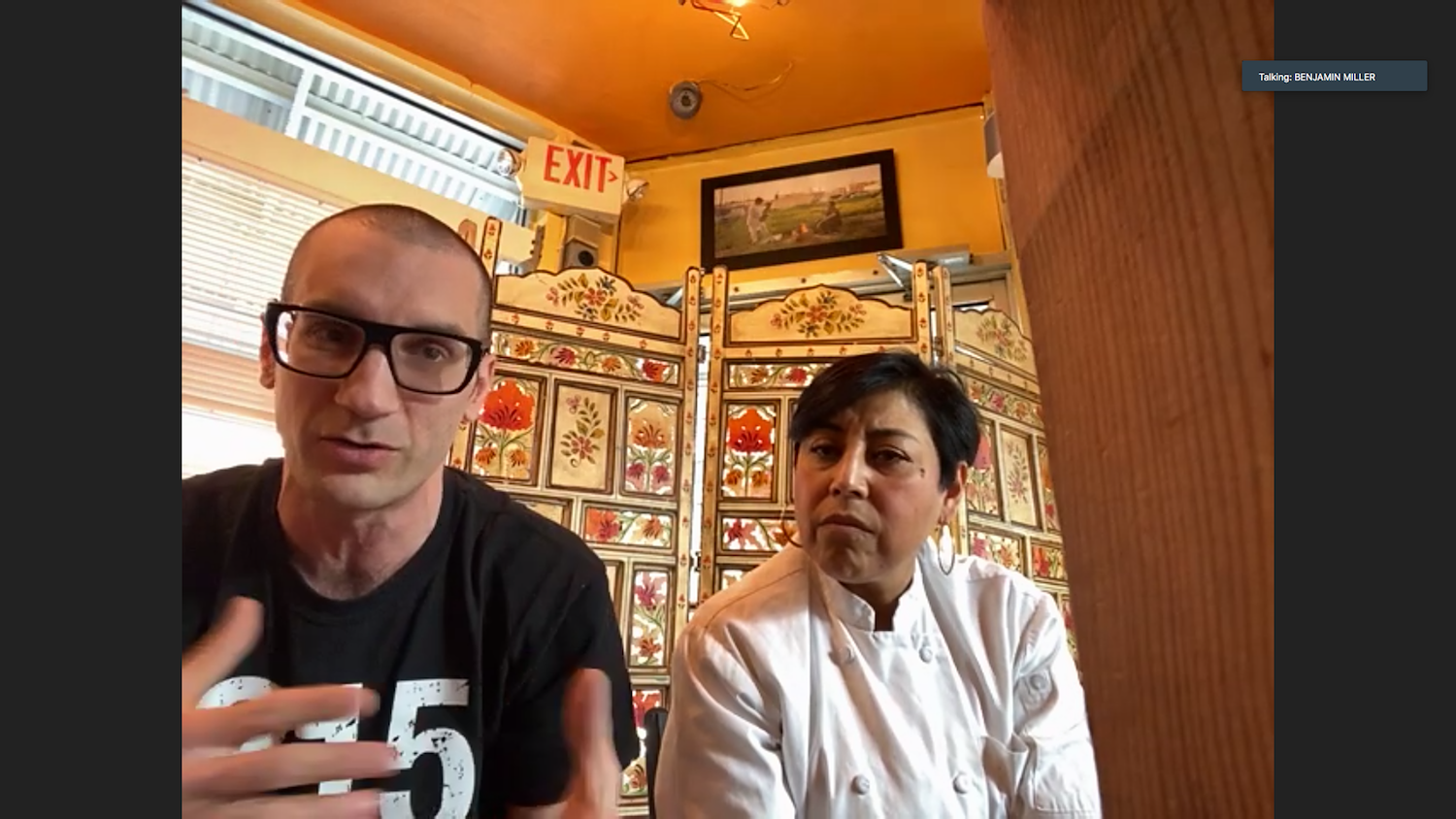 Benjamin Miller and Chef Cristina Martínez talked to Temple students and faculty on March 9, 2021. Screenshot: Nigel Thompson/AL DÍA News.