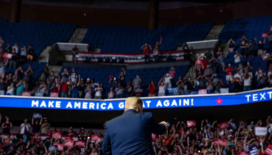 Donald Trump billed his Tulsa, Oklahoma, rally as a campaign launch, apparently hoping for a reset at a moment when his poll numbers are plunging. Photograph by Evan Vucci/AP/Shutterstock