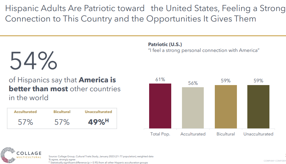 Graphic showing the level of personal connection with America. Chart: Collage Group.