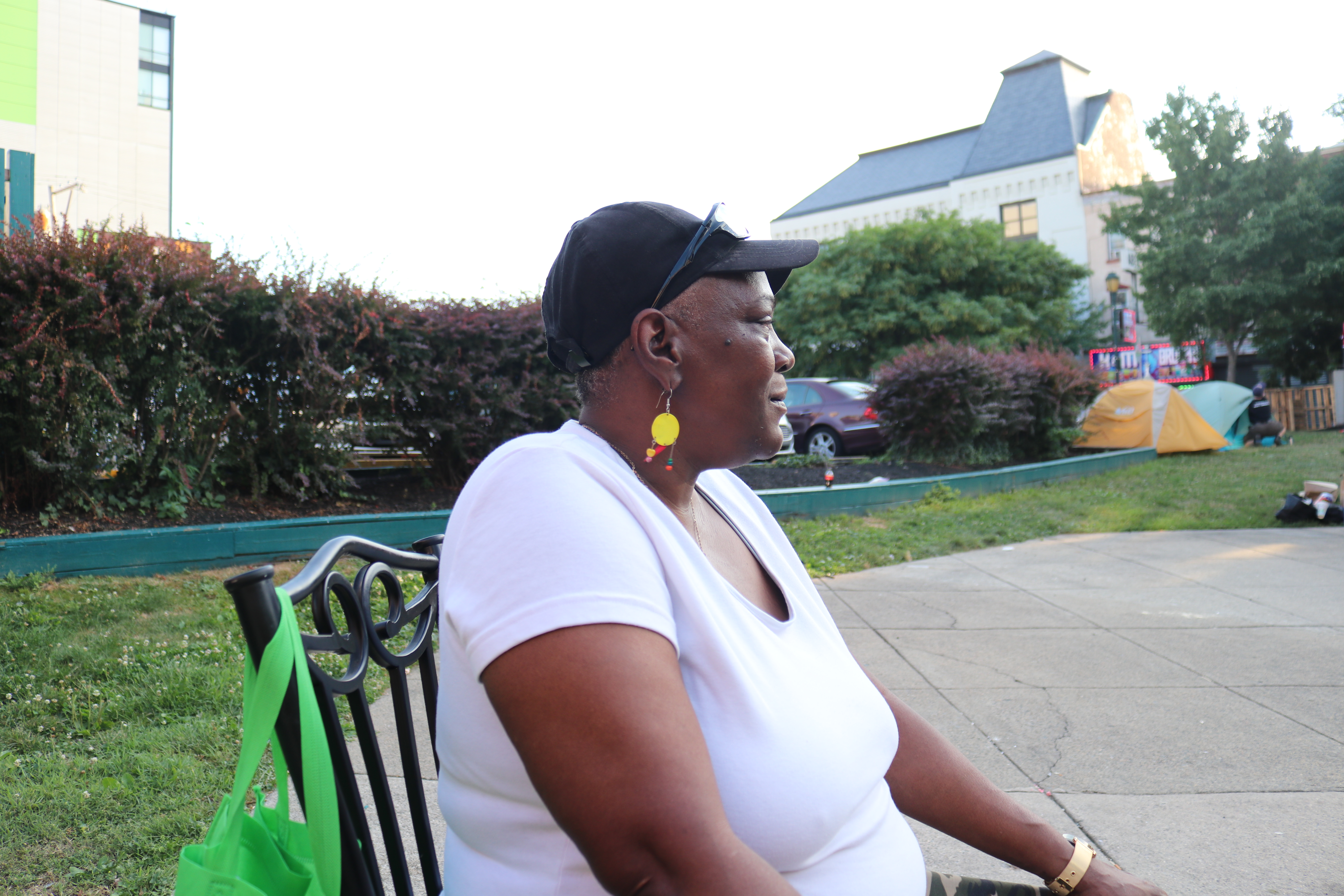 Pictured: UC Townhomes Resident Barbara Martin in encampment site.